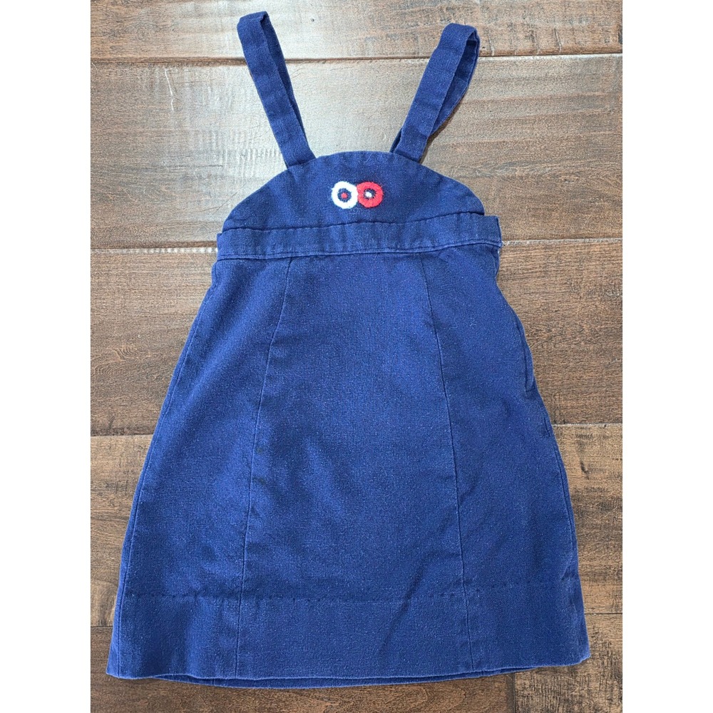 VTG 70s Retro Preppy Prairie vibe Navy Jumper Dress Pinafore Talon Zipper Girls